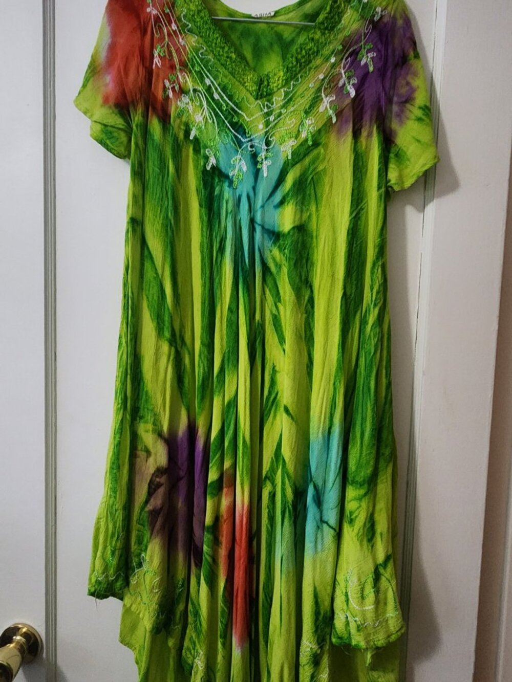 ASHA Tie Dye Umbrella Maxi Dress Lime Green Embroidered Boho Hippie One Size